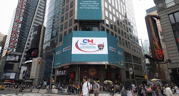 Cooper&Hunter and the Florida Panthers partnership is announced on Times Square LED screen, in New York